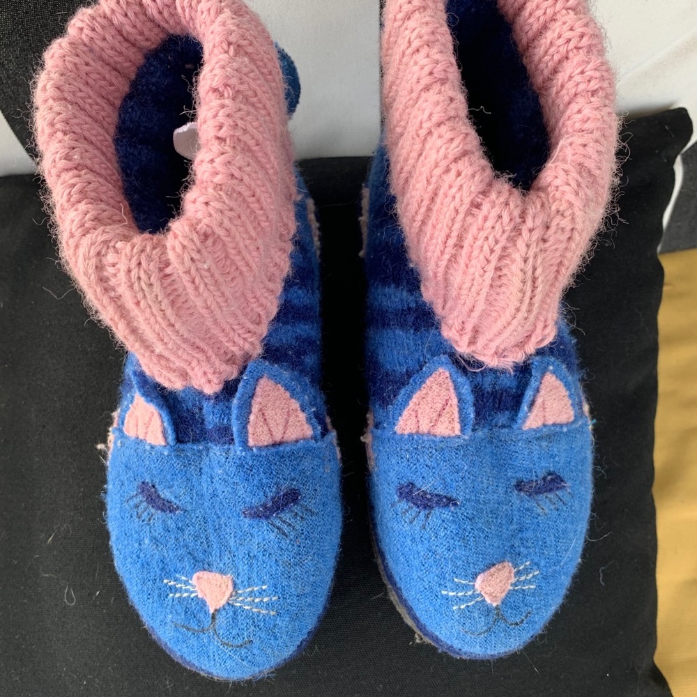 Garnet Hill Kids Cat Wool Slippers Size 13